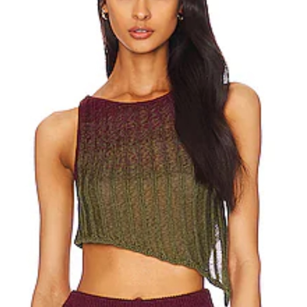 Olive Green and Burgundy Knit Asymmetrical Crop Top